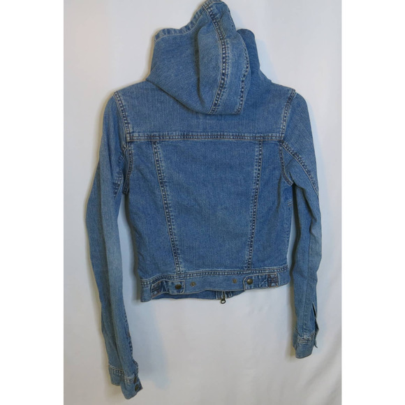 ABERCROMBIE Hooded Jean Jacket Size XL Girls Zipper Pockets Denim Blue - Picture 8 of 14